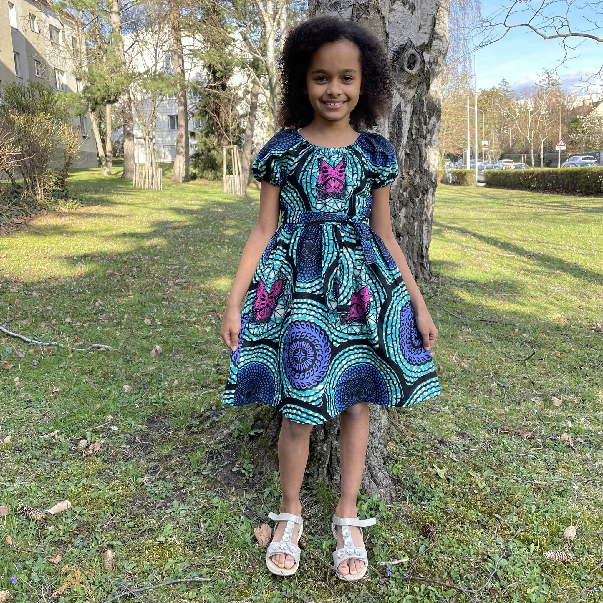 African Girls Dress Blue butterflies - Omalicha African Girls Dress Blue butterflies - Omalicha